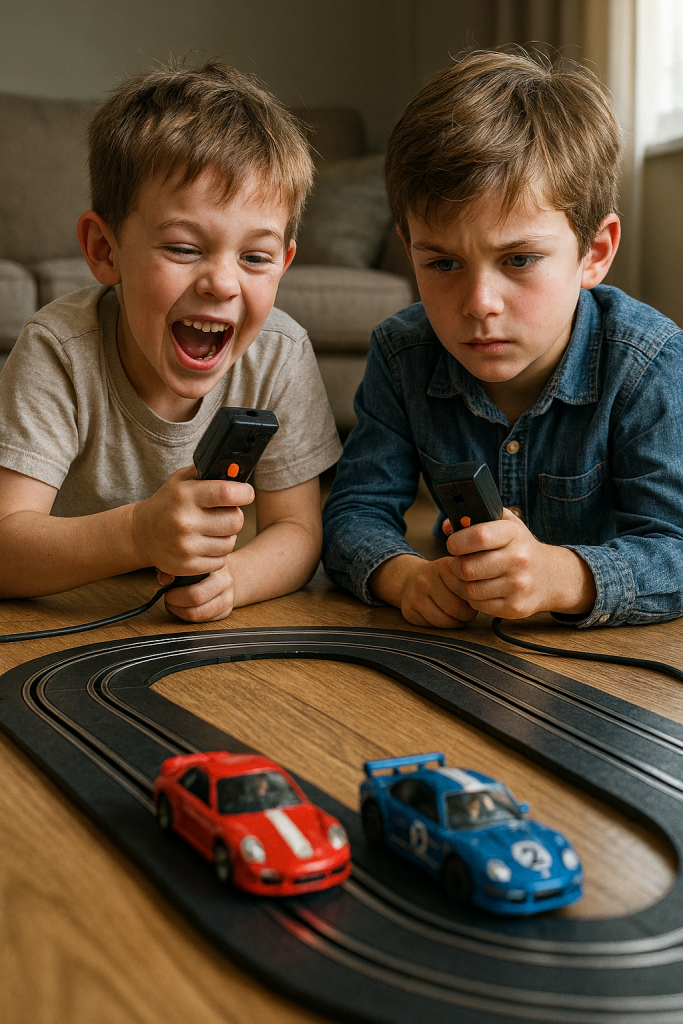 Niños jugando al scalextric